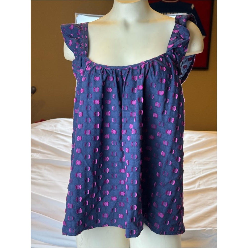 XiRENA Navy Tank with Fuchsia Swiss Dot Texture